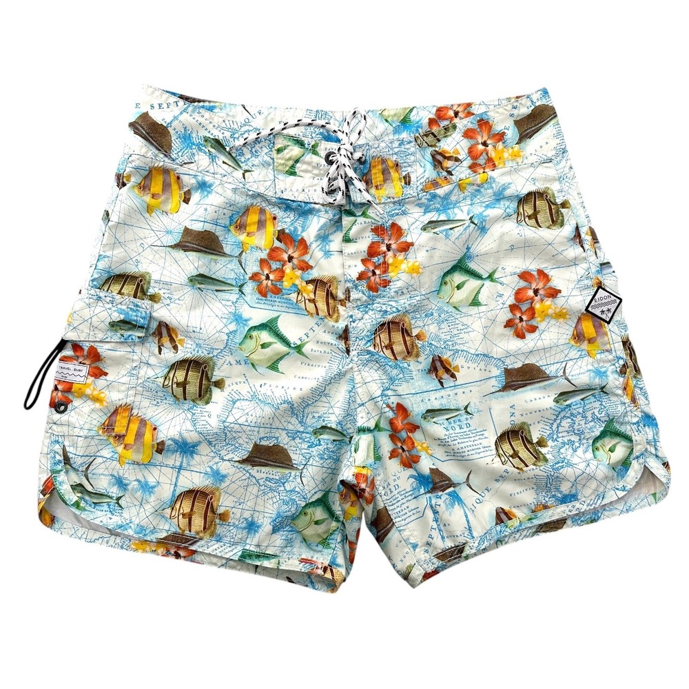 Eidon Board Shorts Ocean Fish Lace Drawstring Waist Unlined Pockets Men's 32